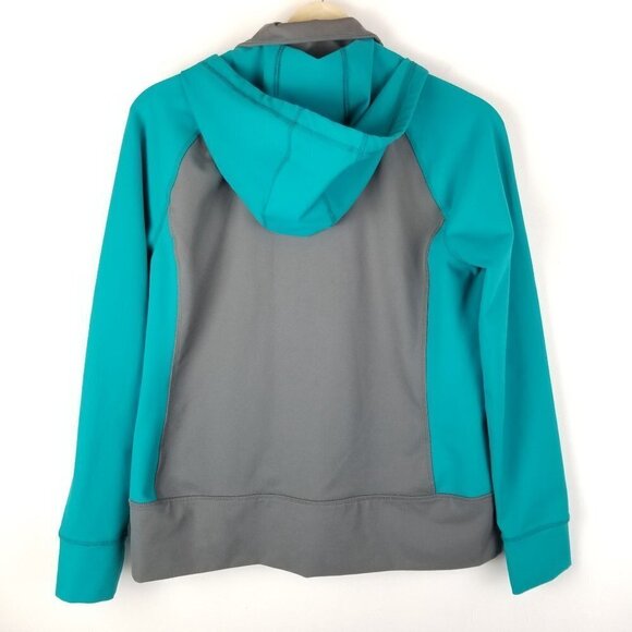 Lands' End Small 6-8 Full-zip Hooded Jacket‎ Gray Turquoise Color Block Zippered - Picture 2 of 9